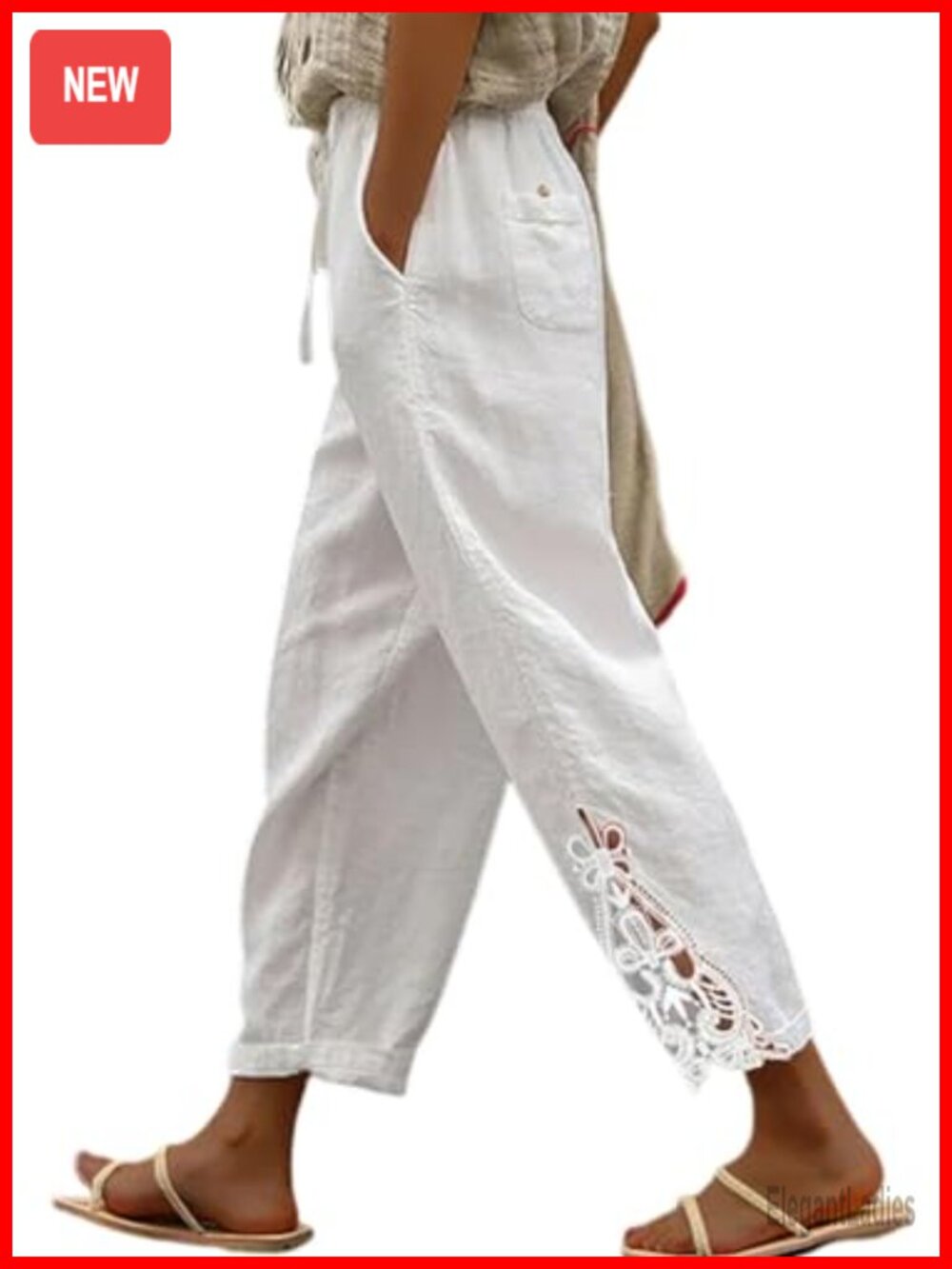 Women Palazzo Wide Leg High Rise Elastic Waist Pants with Pockets Drawstring